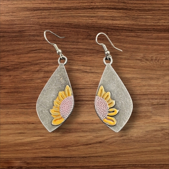 Sunflower Silver Plated Dangle Earrings - Picture 2 of 2